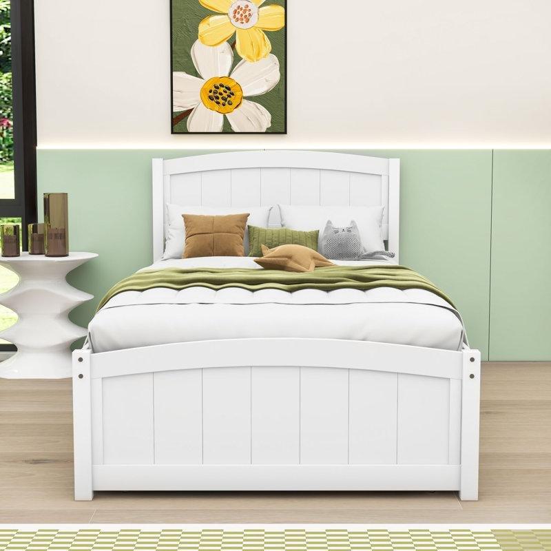 Beyaz Masif Çam ve MDF Kemerli Başlıklı Yavru Yataklı Karyola - 107x203 cm - 329137