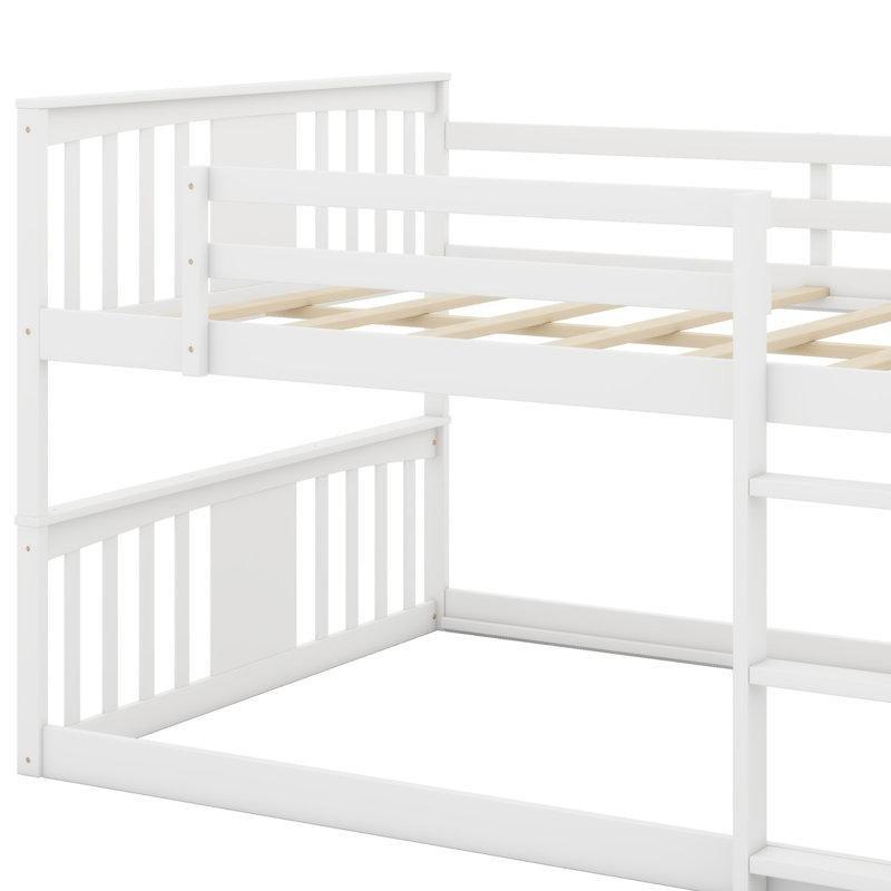 Beyaz Masif Çam ve MDF Korumalıklı Merdivenli Geniş Ranza - 247429