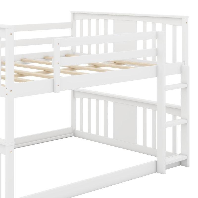 Beyaz Masif Çam ve MDF Korumalıklı Merdivenli Geniş Ranza - 247429