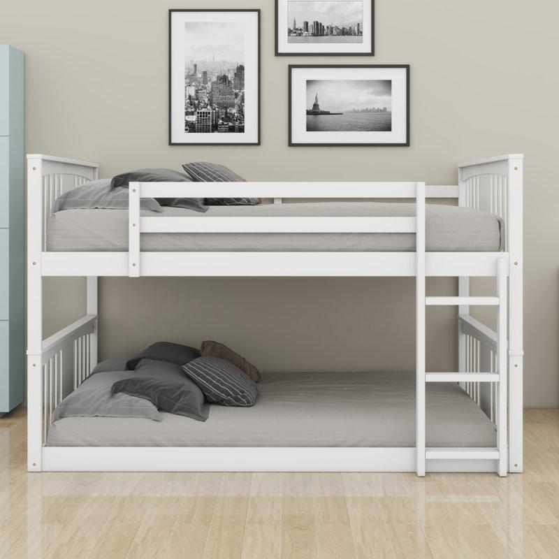 Beyaz Masif Çam ve MDF Korumalıklı Merdivenli Geniş Ranza - 247429
