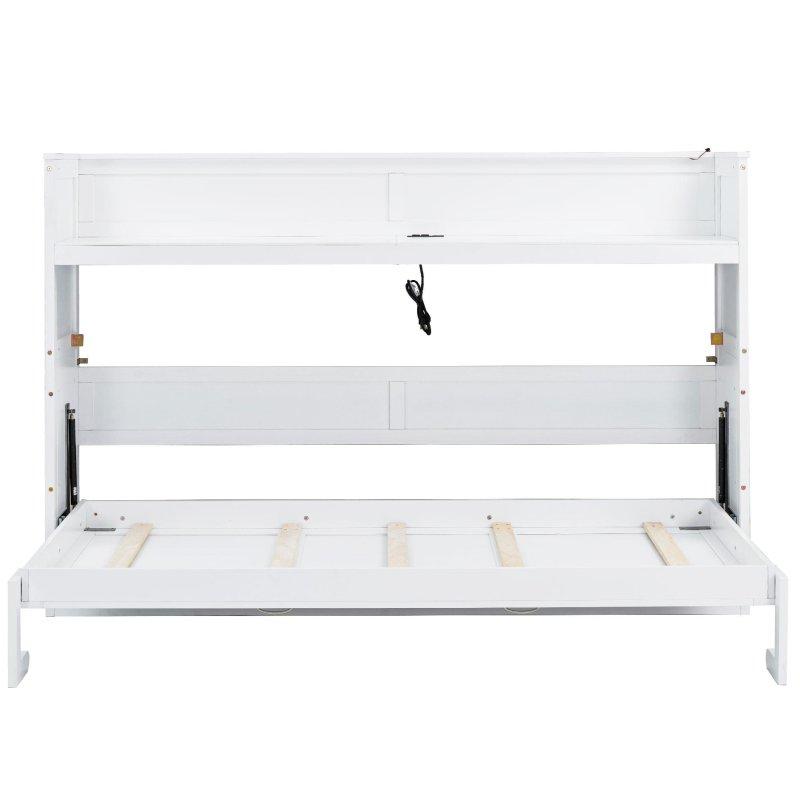 Beyaz Masif Çam ve MDF Masalı LED Işıklı Duvar Yatağı - 263091