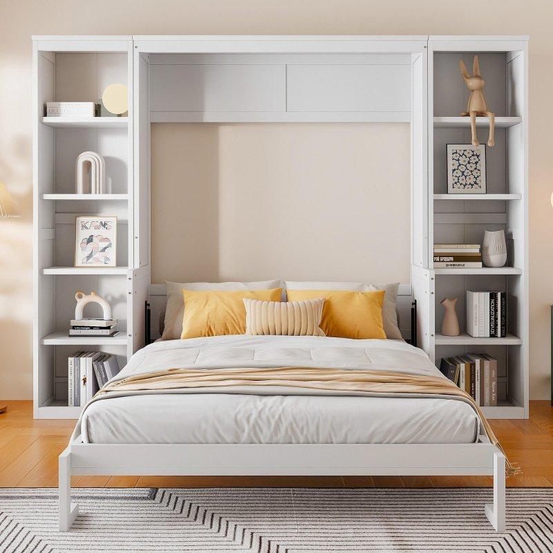 Beyaz Masif Çam ve MDF Masalı Raflı Duvar Yatağı - 264265
