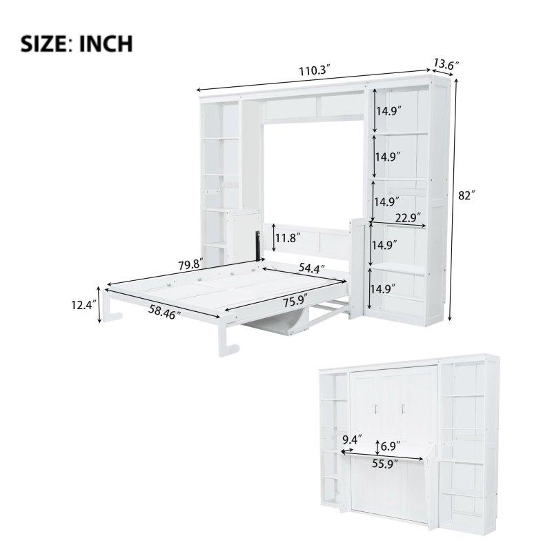 Beyaz Masif Çam ve MDF Masalı ve Kitaplıklı Fonksiyonel Duvar Yatağı - 263284