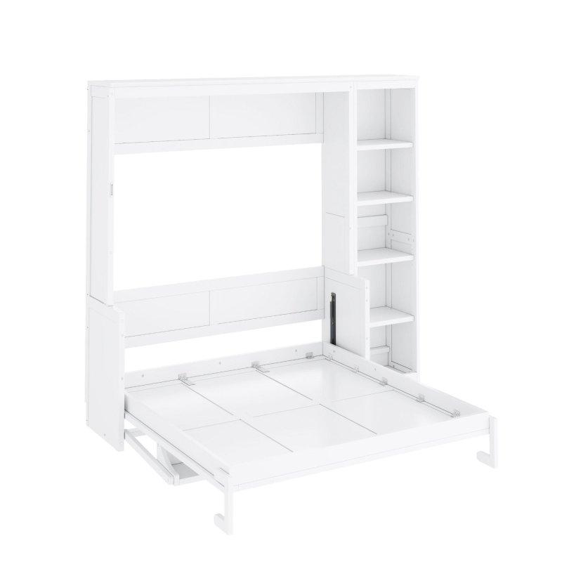 Beyaz Masif Çam ve MDF Masalı ve Raflı Duvar Yatağı - 266378