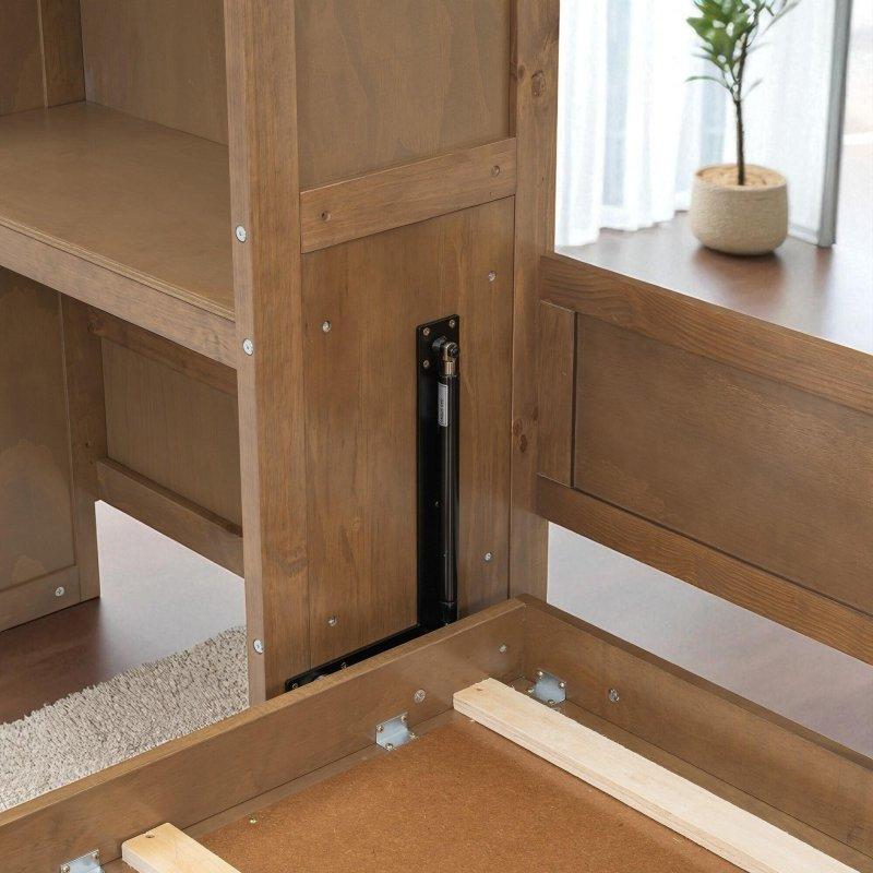 Beyaz Masif Çam ve MDF Panjur Tasarımlı Raflı Duvar Yatağı - Queen Size - 263318