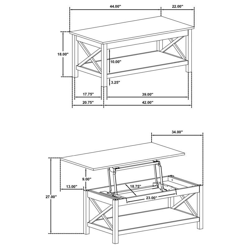 Beyaz Masif Çam ve MDF X-Çapraz Ayaklı Raflı Asansörlü Akıllı Sehpa - 112x56 cm - 254046