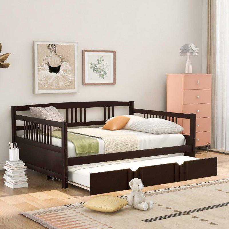 Beyaz Masif Çam ve MDF Yavru Yataklı Daybed Karyola - 199x147 cm - 330113