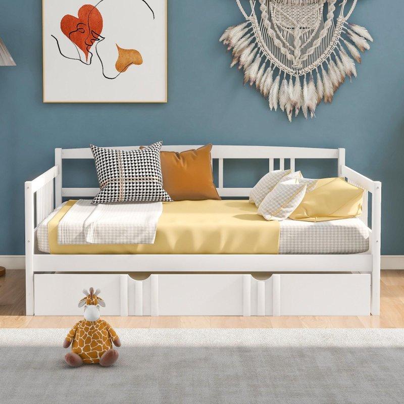 Beyaz Masif Çam ve MDF Yavru Yataklı Daybed Karyola - 199x147 cm - 330113