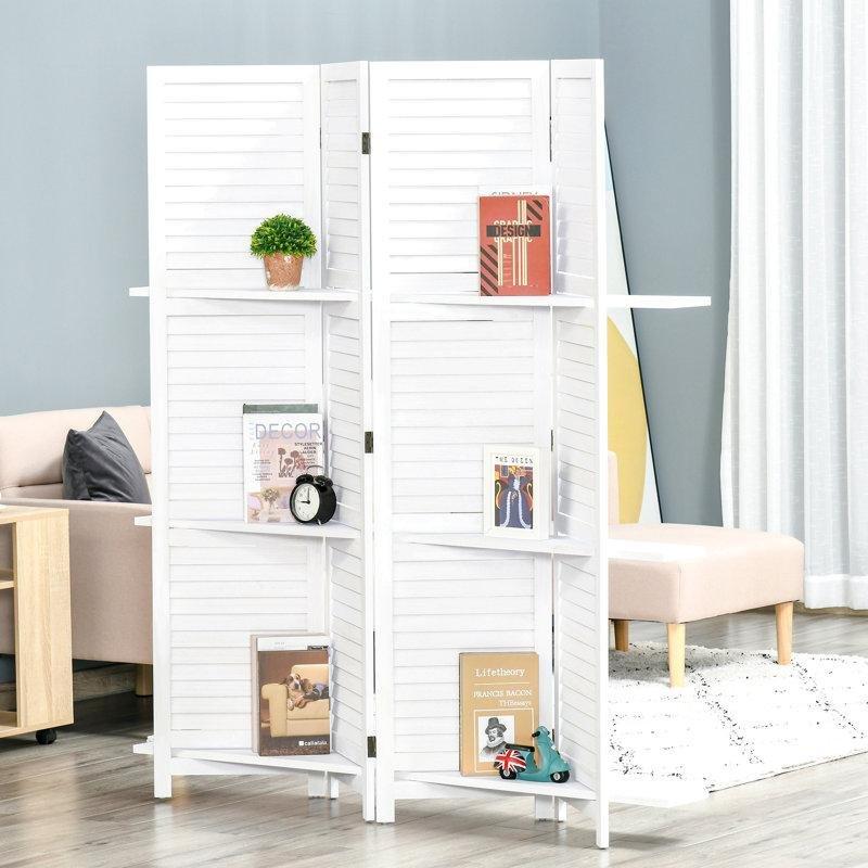 Beyaz Masif Paulownia Ahşap Katlanır 4 Panelli Raflı Paravan - 160x171 cm - 321356 Beyaz Masif Paulownia Ahşap Katlanır 4 Panelli Raflı Paravan - 160x171 cm - 321356