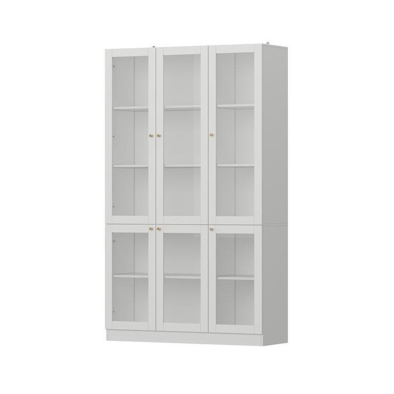 Beyaz Masif ve Ahşap 5 Raflı 6 Kapaklı Gold Kulplu Cam Kapaklı Kitaplık - 200x120 cm - 238731