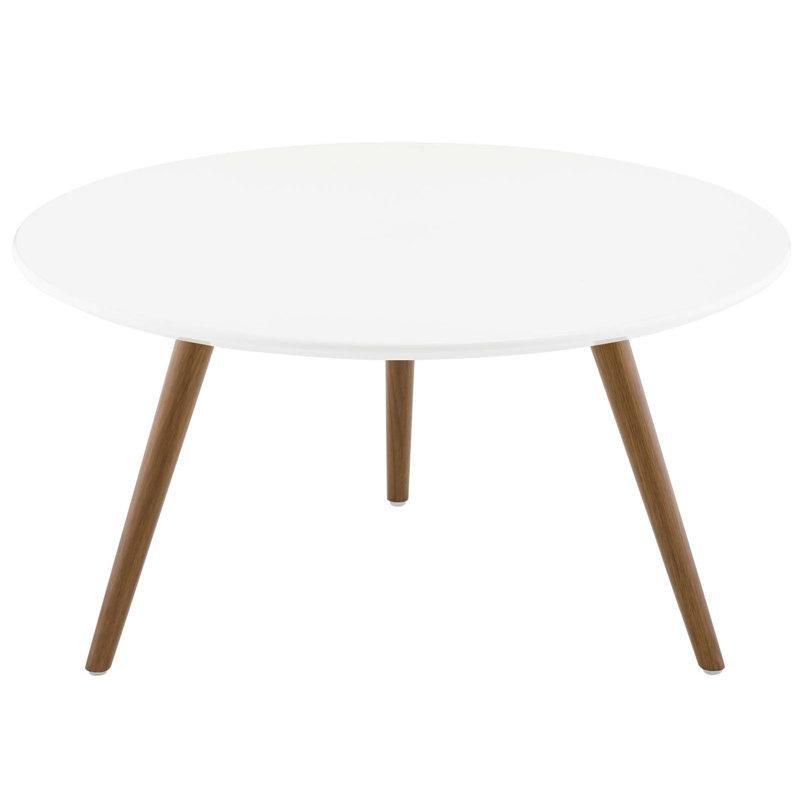 Beyaz Masif ve Endüstriyel Ahşap Üç Ayaklı Yuvarlak Orta Sehpa - 120 cm - 243838