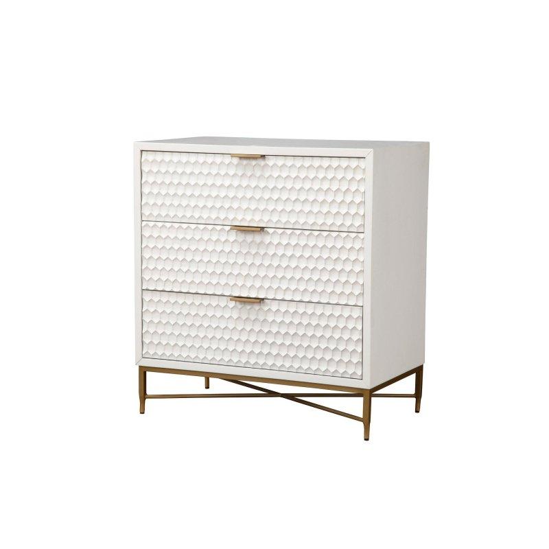 Beyaz Maun Ağacı 3 Çekmeceli Gold Metal Ayaklı Dokulu Şifonyer - 82x46x87 cm - 309776
