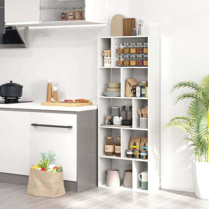 Beyaz MDF 10 Bölmeli 5 Raflı Ayaklı Kitaplık - 161 cm - 319421