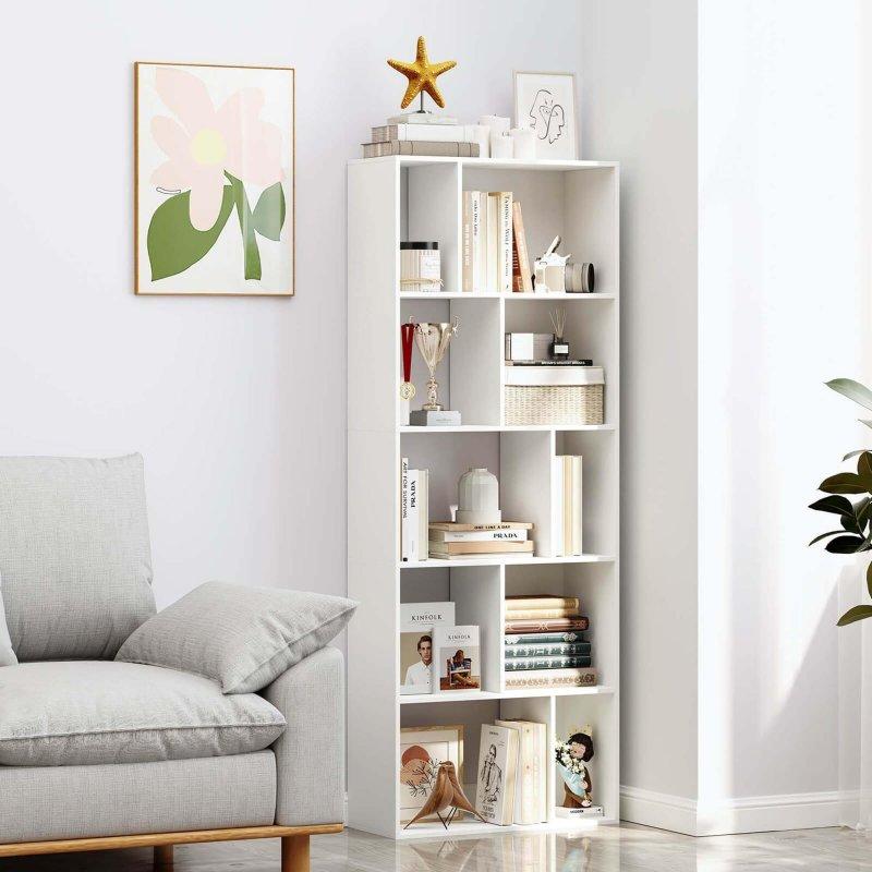 Beyaz MDF 10 Bölmeli 5 Raflı Ayaklı Kitaplık - 161 cm - 319421