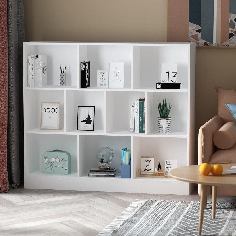 Beyaz MDF 10 Raflı Kapalı Sırt Panelli Kitaplık - 120x104 cm - 317165