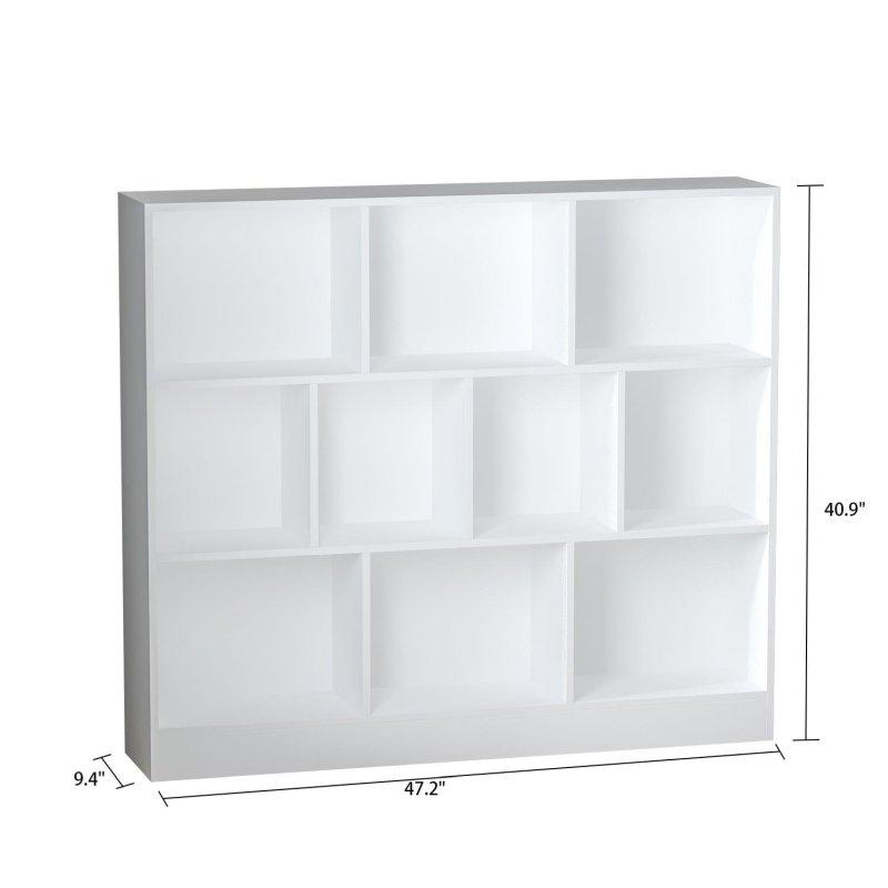 Beyaz MDF 10 Raflı Kapalı Sırt Panelli Kitaplık - 120x104 cm - 317165