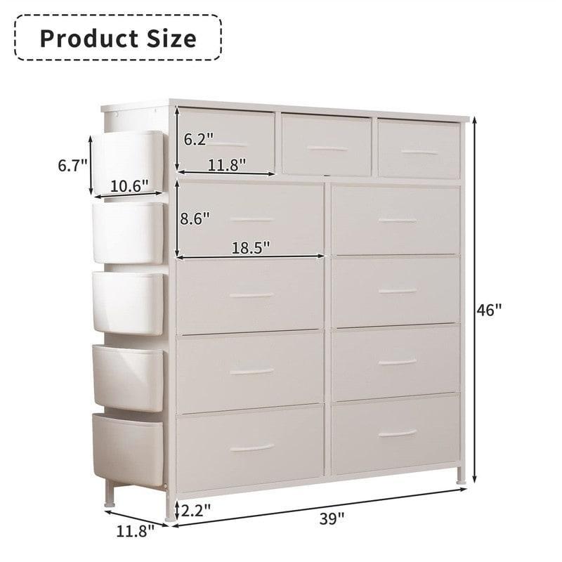 Beyaz MDF 11 Çekmeceli Yan Cepli Askılı Şifonyer - 101x99x30 cm - 308747