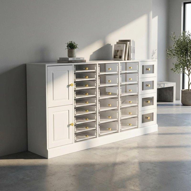 Beyaz MDF 12 Akrilik Çekmeceli Geniş Oje Düzenleyici Şifonyer - 150 cm - 300944