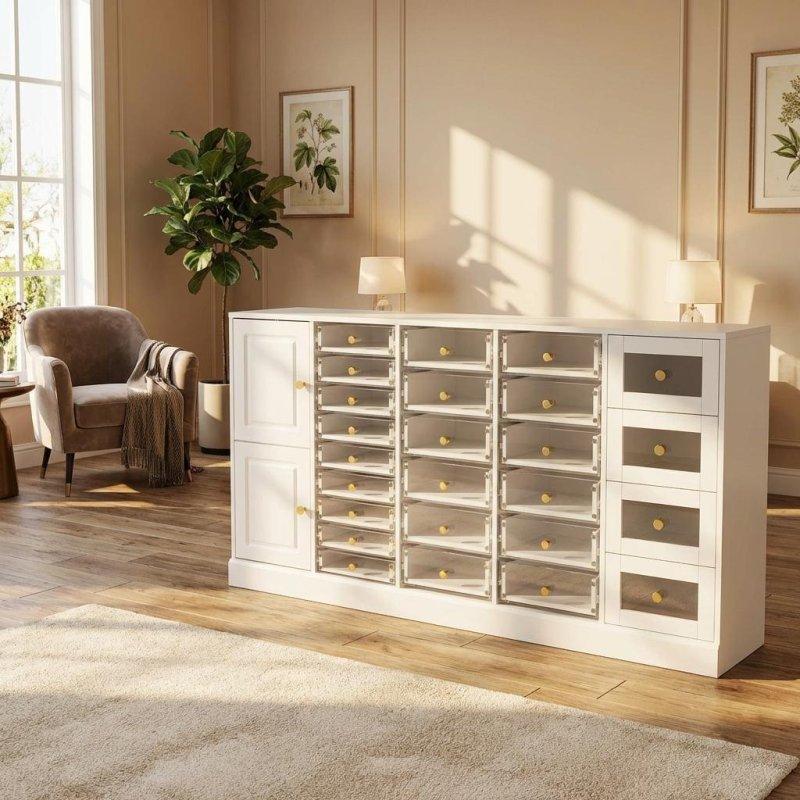 Beyaz MDF 12 Akrilik Çekmeceli Geniş Oje Düzenleyici Şifonyer - 150 cm - 300944