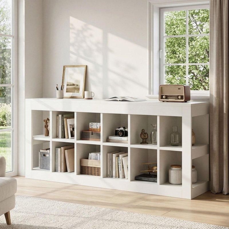 Beyaz MDF 12 Bölmeli Yatay Kitaplık - 134 cm - 320495