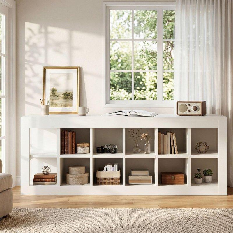 Beyaz MDF 12 Bölmeli Yatay Kitaplık - 134 cm - 320495