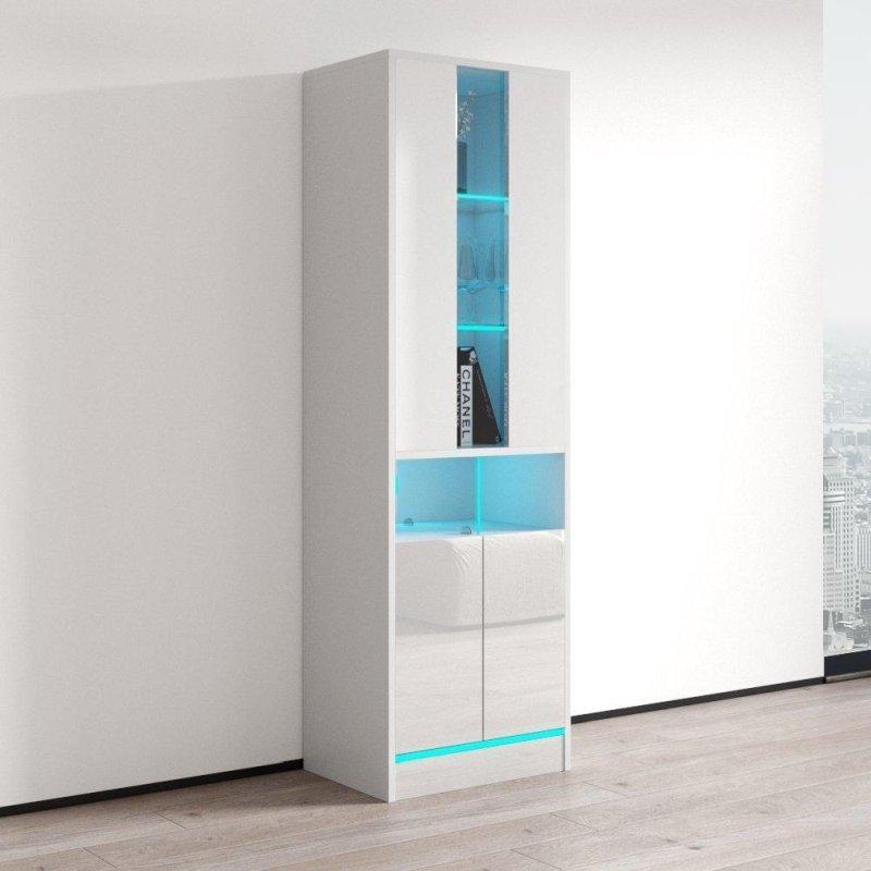 Beyaz MDF 16 Renkli LED Aydınlatmalı 9 Raflı Parlak Ön Yüzeyli Kitaplık - 56x40x181 cm - 316515