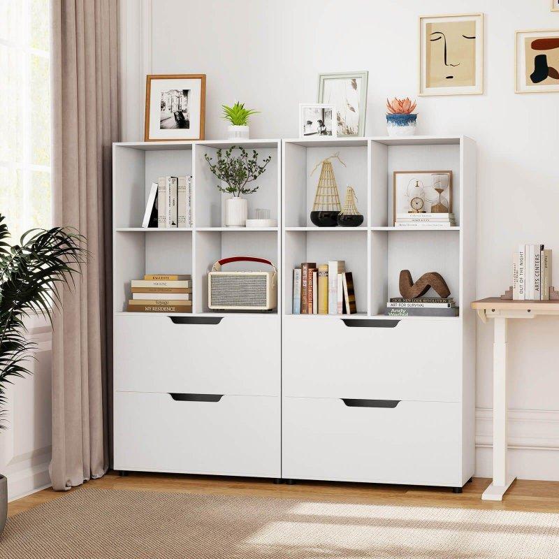 Beyaz MDF 2 Çekmeceli 4 Açık Raflı Kitaplık - 70x33x130 cm - 318608