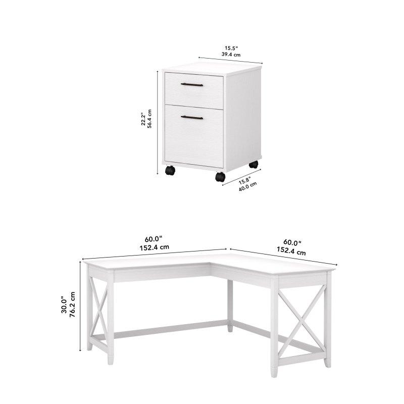 Beyaz MDF 2 Çekmeceli Dosya Dolaplı L Tipi Ofis Masası - 153x153 cm - 328008
