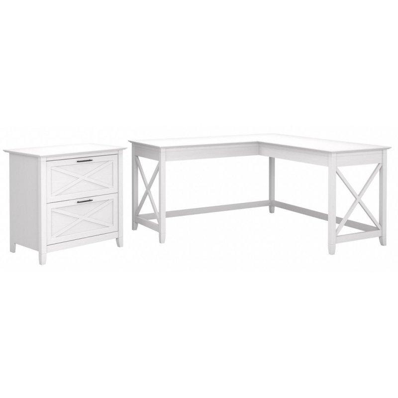 Beyaz MDF 2 Çekmeceli Dosya Dolaplı L Tipi Ofis Masası - 153x153 cm - 328008