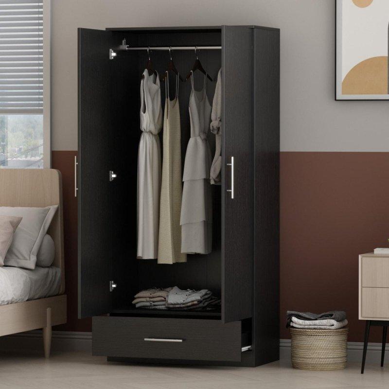 Beyaz MDF 2 Kapaklı ve Çekmeceli Yüksek Şifonyer - 81x170 cm - 300628