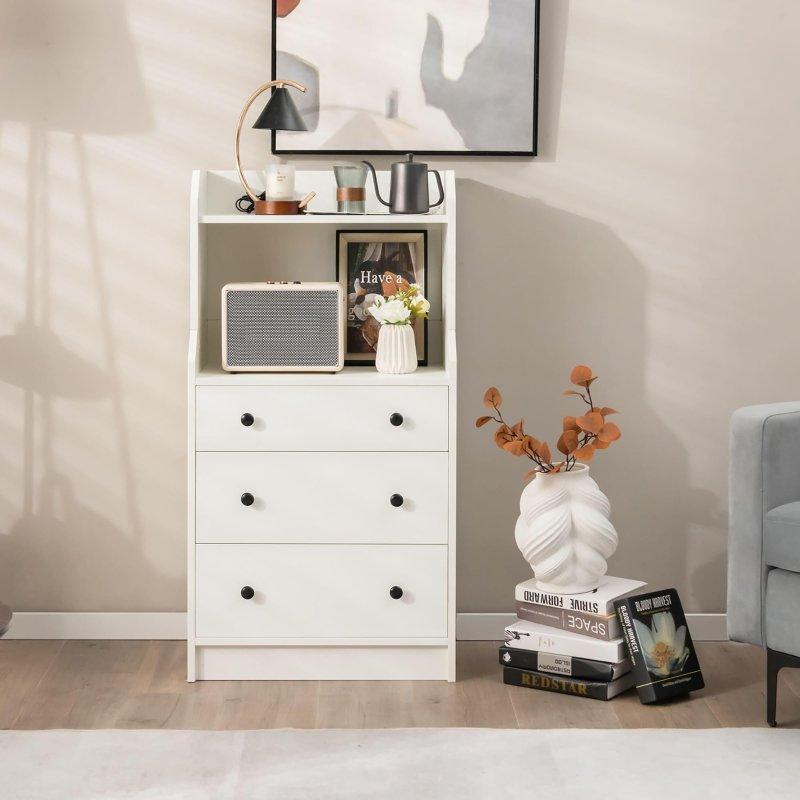 Beyaz MDF 3 Çekmeceli 2 Raflı Şifonyer - 112 cm - 311196
