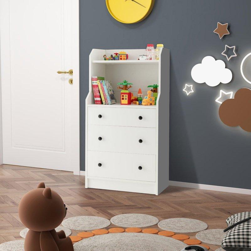 Beyaz MDF 3 Çekmeceli 2 Raflı Şifonyer - 112 cm - 311196