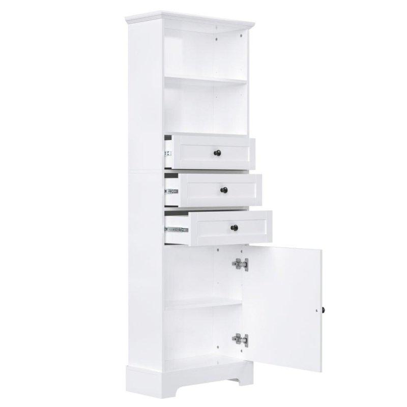 Beyaz MDF 3 Çekmeceli Ayarlanabilir Raflı Çok Amaçlı Banyo Dolabı - 56x26x171 cm - 333534