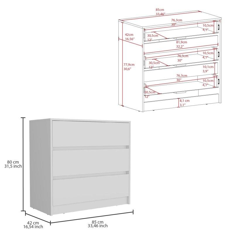 Beyaz MDF 3 Çekmeceli Metal Raylı Şifonyer - 86x42x81 cm - 309514