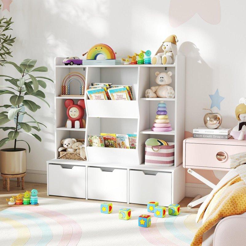 Beyaz MDF 3 Çekmeceli Oyuncak Düzenleyici Çocuk Kitaplığı - 112x41x120 cm - 317656