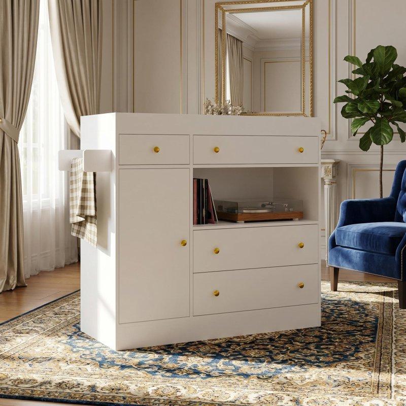 Beyaz MDF 3 Çekmeceli ve Dolaplı Bebek Alt Değiştirme Üniteli Şifonyer - 111x45x105 cm - 304962