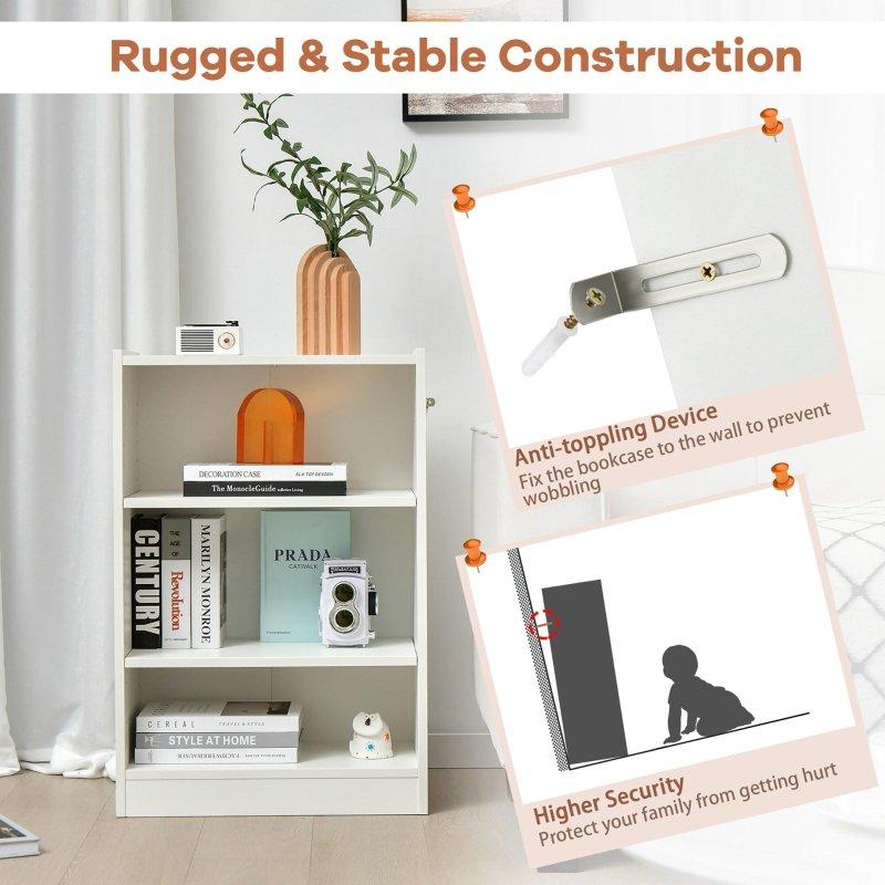 Beyaz MDF 3 Raflı Ayarlanabilir Kitaplık - 50x31x75 cm - 314337