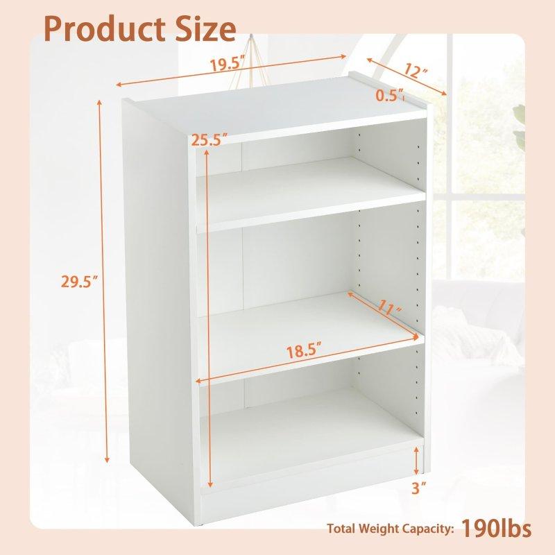 Beyaz MDF 3 Raflı Ayarlanabilir Kitaplık - 50x31x75 cm - 318228
