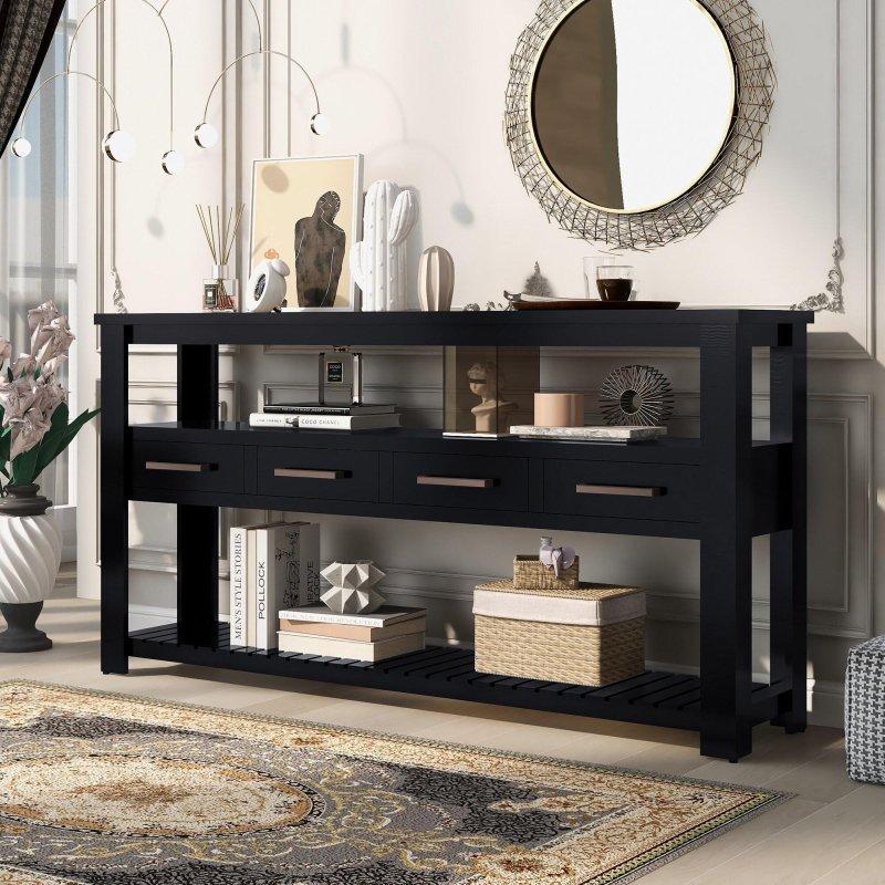 Beyaz MDF 4 Çekmeceli 2 Raflı Dresuar - 158 cm - 332228