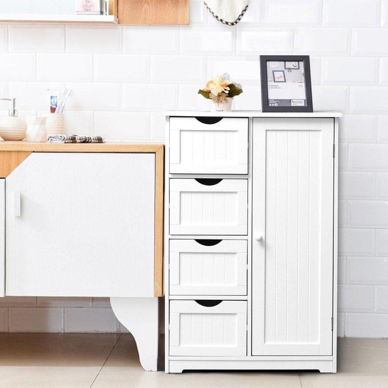 Beyaz MDF 4 Çekmeceli Ayarlanabilir Raflı Çok Amaçlı Banyo Dolabı - 56x31x82 cm - 334033