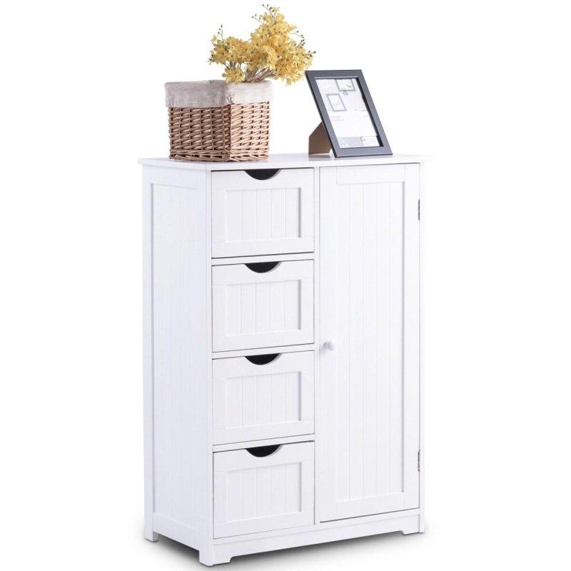 Beyaz MDF 4 Çekmeceli Ayarlanabilir Raflı Çok Amaçlı Banyo Dolabı - 56x31x82 cm - 334033