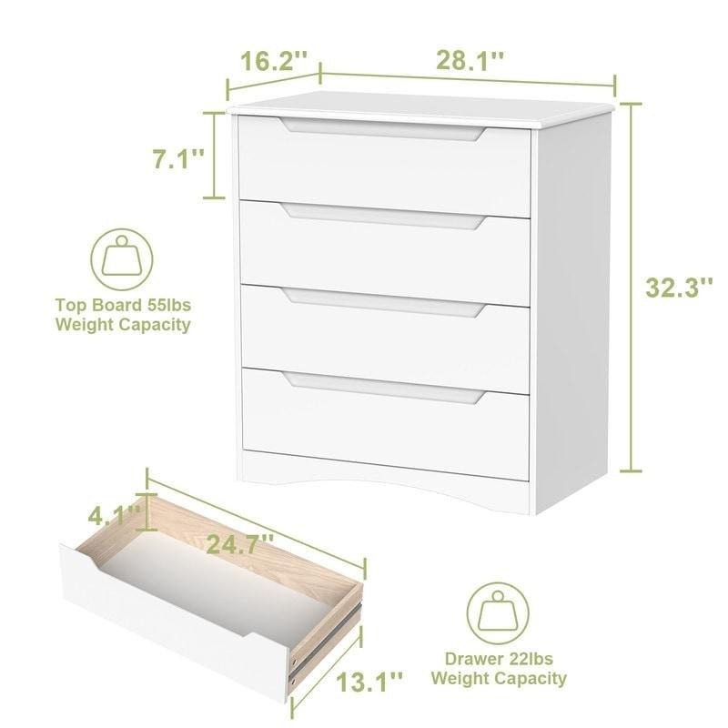 Beyaz MDF 4 Çekmeceli Dahili Prizli Sedir Astarlı Şifonyer - 72x42x83 cm - 311044