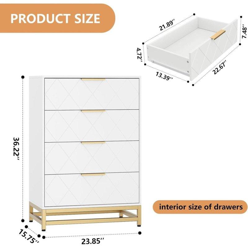 Beyaz MDF 4 Çekmeceli Metal Kulplu Şifonyer - 61x92x41 cm - 307769