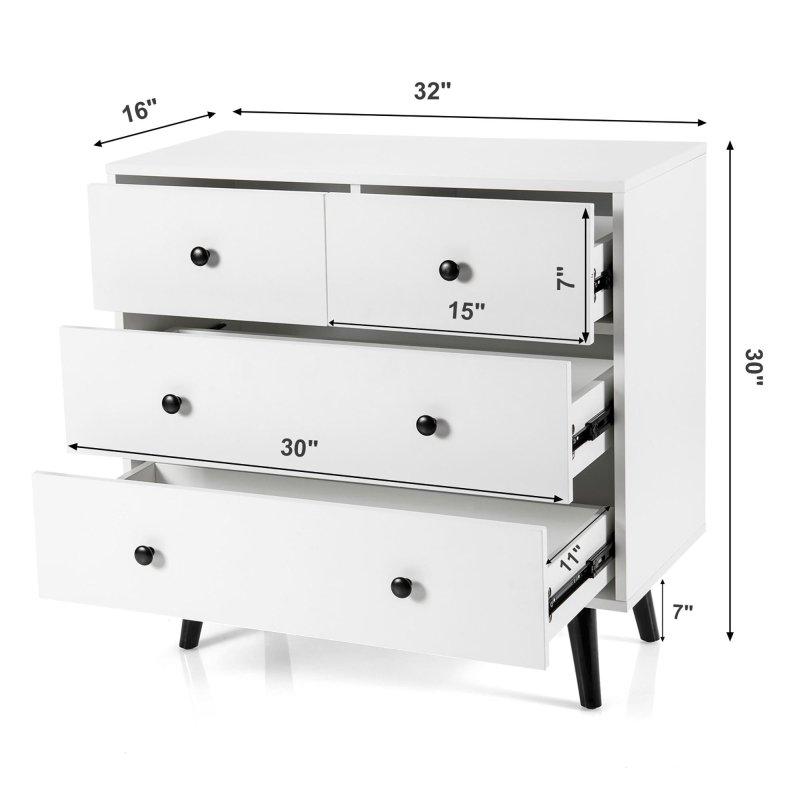 Beyaz MDF 4 Çekmeceli Metal Kulplu Şifonyer - 82x41x77 cm - 295731