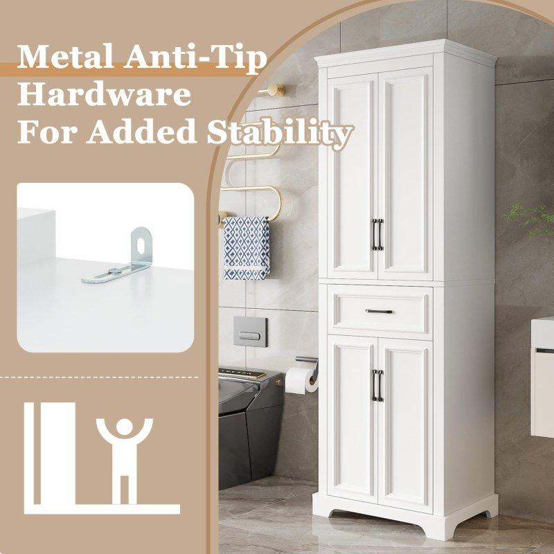 Beyaz MDF 4 Kapaklı 1 Çekmeceli Yavaş Kapanır Çok Amaçlı Banyo Dolabı - 61x40x180 cm - 334208