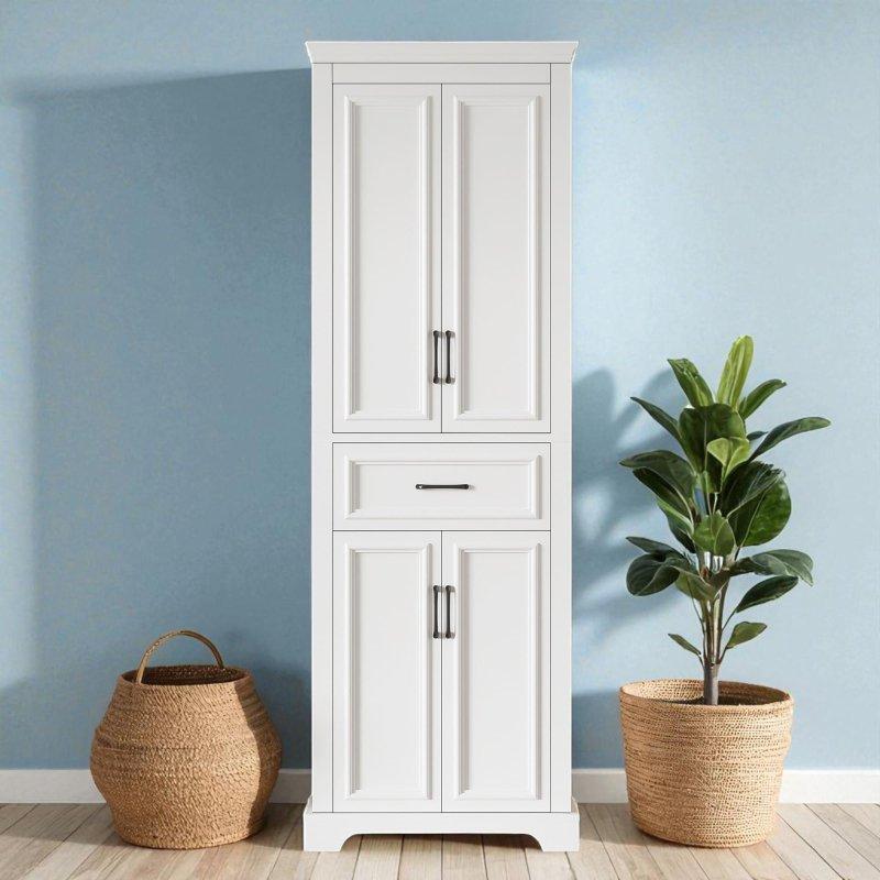 Beyaz MDF 4 Kapaklı 1 Çekmeceli Yavaş Kapanır Çok Amaçlı Banyo Dolabı - 61x40x180 cm - 334208 Beyaz MDF 4 Kapaklı 1 Çekmeceli Yavaş Kapanır Çok Amaçlı Banyo Dolabı - 61x40x180 cm - 334208