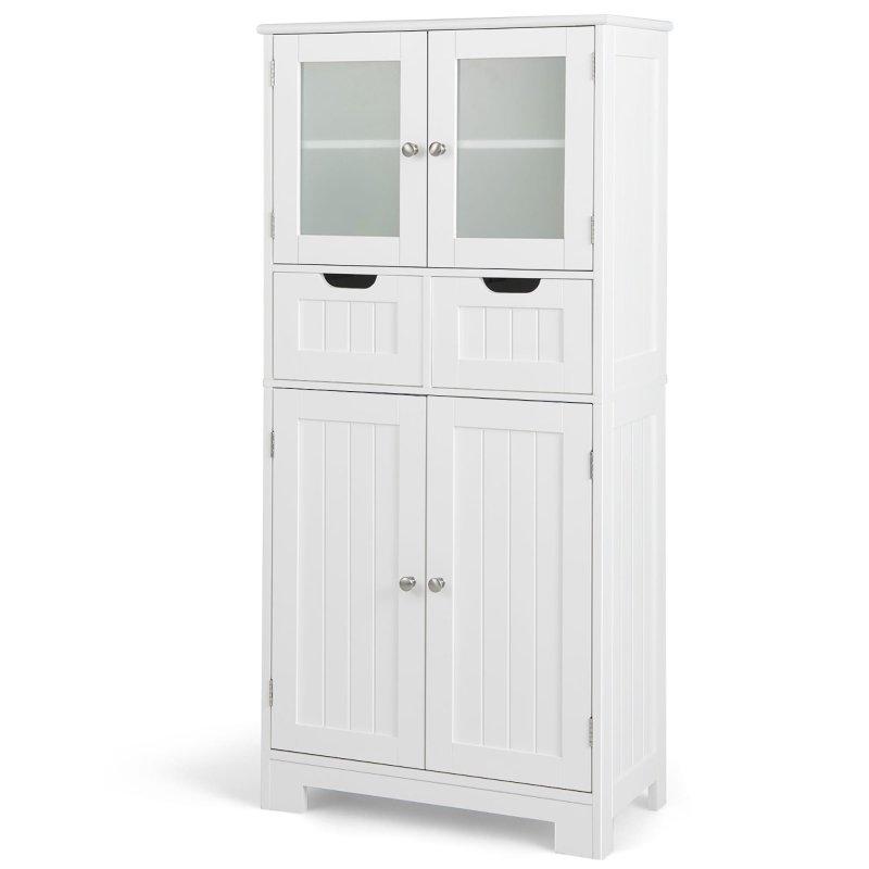 Beyaz MDF 4 Kapaklı 2 Çekmeceli Çok Amaçlı Banyo Dolabı - 60x31x129 cm - 333991