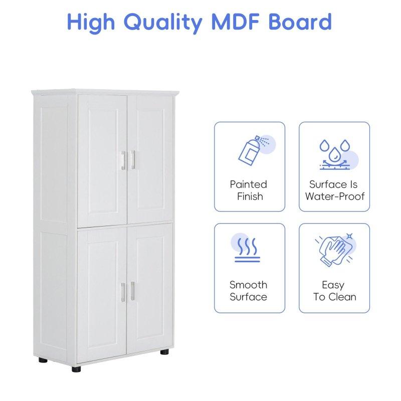 Beyaz MDF 4 Kapaklı Ayarlanabilir Raflı Çok Amaçlı Banyo Dolabı - 80x159 cm - 334172