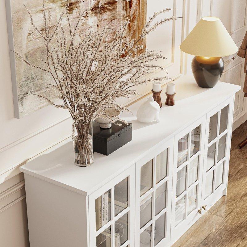 Beyaz MDF 4 Kapaklı Duvara Monte Cam Kapaklı Kitaplık - 162x81x42 cm - 239459