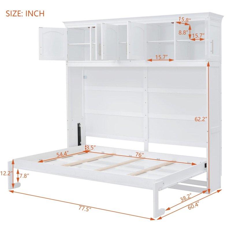 Beyaz MDF 4 Kapaklı Üst Dolaplı Çift Pistonlu Duvar Yatağı - 212 cm - 261392